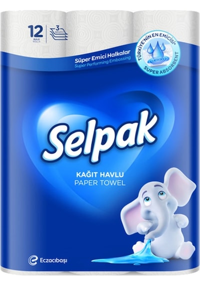 Selpak Professional Selpak Süper Emici Rulo Kağıt Havlu 3 Katlı 12'Li Paket
