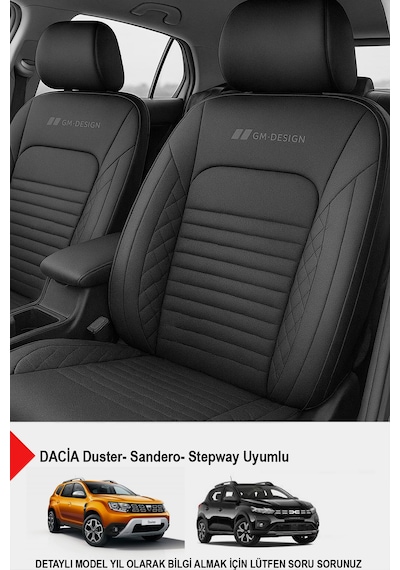 İstanbul Serisi Deri Oto Koltuk Kılıfı Dacia Sandero-stepway-duster Uyumlu Siyah