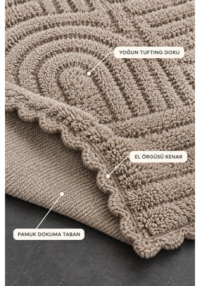 Alanur Bodrum Tufting Cotton Pamuklu El Işi Örgülü 2 Li Paspas 113 Ekru - Kahve