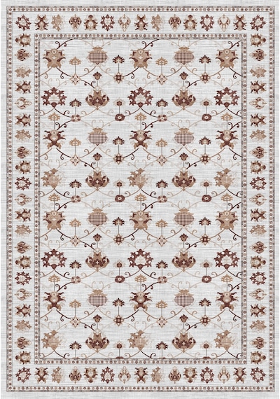 Dijital Baskılı Renkli Kilim Desenli Kaymaz Taban Yıkanabilir Halı gri