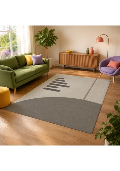 Kartela Halı Aralık Minimal Modern Halı Açık Gri Kaymaz Taban Makinede Yıkanabilir 60x90 Cm