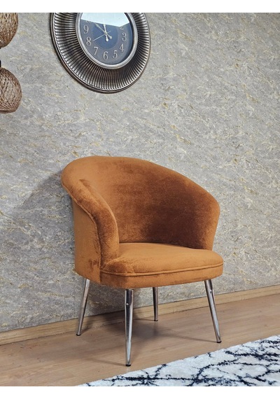 Zafir Tekli Teddy Krom Kaplama Sivriltme Ayak Çay Seti Koltuk Tekli Berjer , Balkon, Salon, Ofis Kiremit