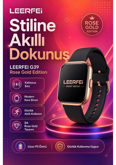 Spor Modlu Kablosuz Şarjlı Akıllı Saat Mesaj Bildirimli Rose Gold Tasarımlı Model