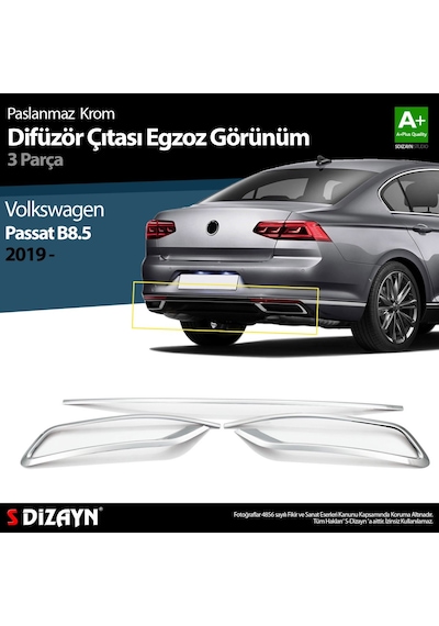 S-Dizayn  Volkswagen Passat B8.5 Krom Egzoz Görünümü Difüzör Çıtası 3 Parça