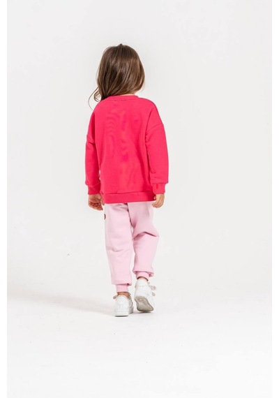 Baskılı Fuşya/pembe Renk Detaylı 3iplik Sweatshirt & Eşofman Baskılı Alt Üst Takım