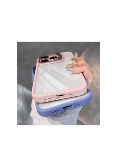 İphone 15 Pro Uyumlu Kılıf Kamera Korumalı Açılır Pencere Standlı Arkası Şeffaf + Lens Koruyucu Resimde Görünen