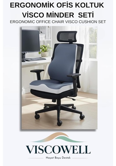 Visco Ortopedik Ergonomik Ofis Koltuk Koksiks Oturma Minderi Sırt Bel Destek Minderi Yastığı Se Gri