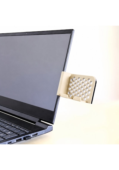 3d Baskı Monitor Telefon Tutucu - Petek Desenli Laptop Kenar Telefon Tutucu-bej Diğer