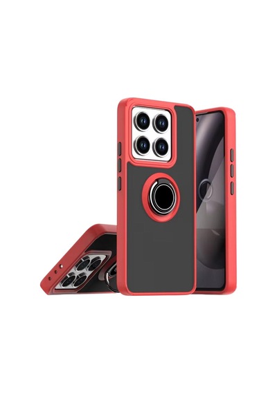 Xiaomi 14T Uyumlu Kılıf Yüzüklü Standlı Extra Darbe Koruma Sert Silikon Kapak - Kırmızı