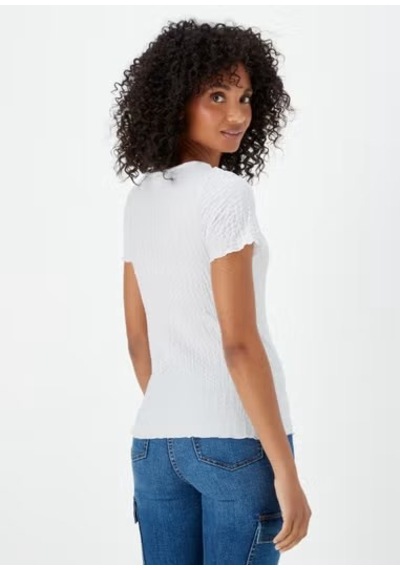 2499 Beyaz Dokulu Kadın T-shirt -90 Beyaz