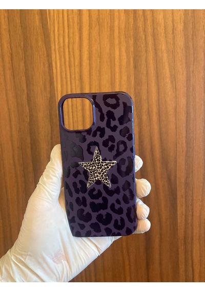Apple iPhone Uyumlu 13/14 Leopar Baskılı İçi Kadife Silikon Telefon Kılıfı mor