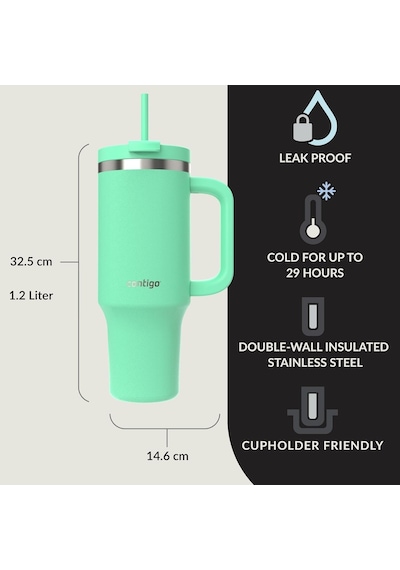 Tr Üniseks Yetişkin Streeterville Tumbler Pipetli Yalıtımlı Su Şişesi, 1.2l, Açık Yeşil Diğer
