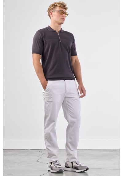 Dufy Beyaz Düz Erkek Pantolon - Regular Fıt Beyaz
