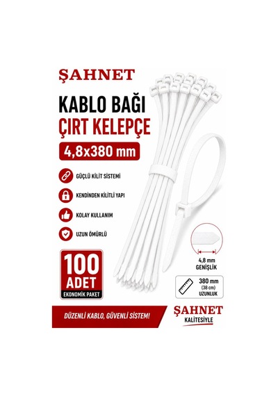 Şahnet 4,8 380 Kablo Bağı Beyaz Çırt Kelepçe Kablo Toplama Klipsi