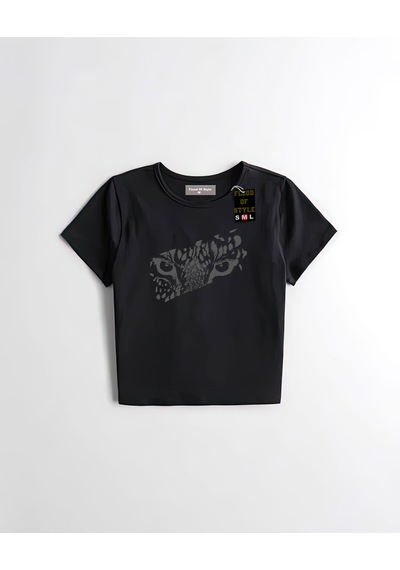 Flood Of Style Siyah Babby Tee Aslan Gözü Minimal Özel Tasarım