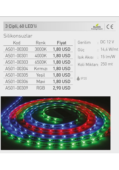 Cata Ct-4484 5 Metre 10 Çip Şerit Led İç Mekan Mavi Işık (454853920)