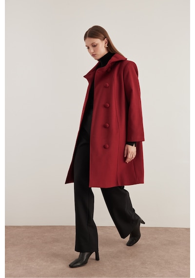Aker 8578112 Asimetrik Yaka Kaban Bordo Bordo