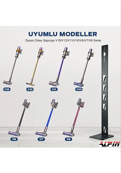 Api Desing Dyson Uyumlu Metal Dikey Süpürge Standı Siyah Renk V15 - V12 - V11 - V10 - V8- V7- V6 Ve Tüm Şarjlı Süpürge Modelleri İle Uyumlu