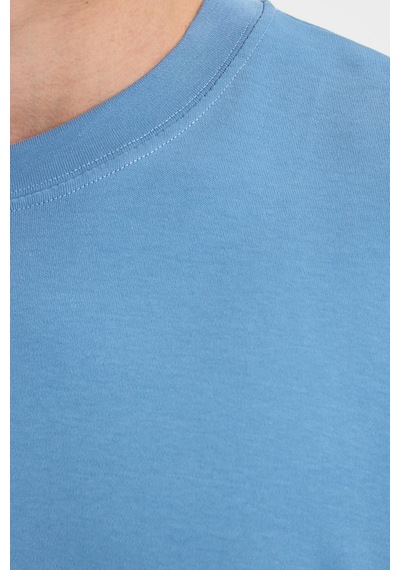 Tudors Unisex Oversize Geniş Kesim %100 Pamuk Yumuşak Dokulu Basic Bisiklet Yaka İndigo Tişört-35180 Çok Renkli