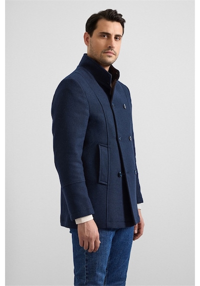 Süvari Lacivert Slim Kruvaze Yaka Cepsiz Kaban Kb2010100311-m09 Lacivert