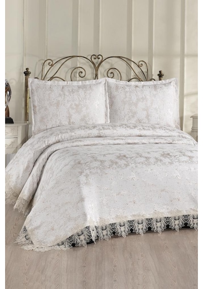 Çeyiz Diyarı Fransız Dantelli Valoria Çift Kişilik Yatak Örtüsü 230x250 Cm Çok Renkli