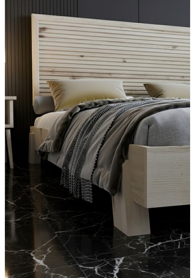 Alaz Yatay Başlıklı Masif Ahşap Karyola Ve 2 Adet Vernik 90x200