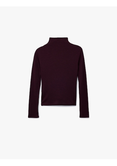 Koton Kaşkorse Kumaş Slim Fit Uzun Kollu Dik Yaka Fitilli Tişört Bordo 7wak50008ek