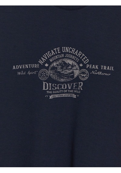 Lcwaıkıkı Classic Lacivert Bisiklet Yaka Baskılı Erkek Sweatshirt