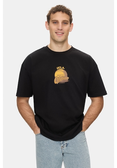 Ucla Dutchıe Siyah Bisiklet Yaka Baskılı Pamuk Oversize Erkek Tshirt M