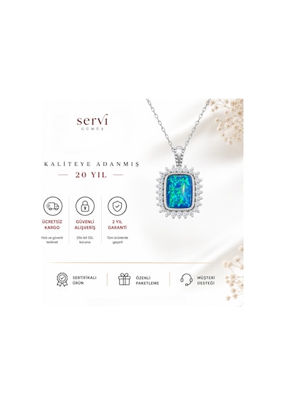 Servi 925 Ayar Gümüş Zirkon Çerçeveli Opal Taşlı Kolye-454