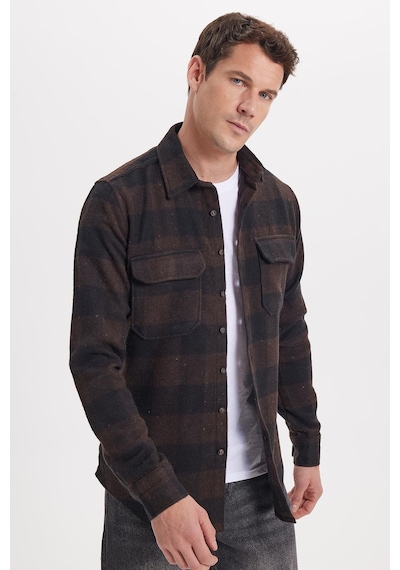 Tudors Erkek Slim Fit Dar Kesim Uzun Kollu Kapaklı Çift Cepli Kareli Kışlık Oduncu Gömlek-41620 Çok Renkli