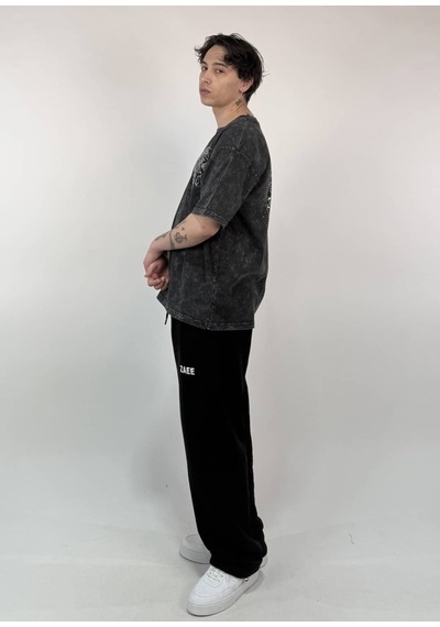 Zaee Vintage Washed Taşlı Oversize T-shirt Antrasit