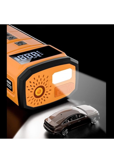 Npo A5577 Kablolu/kablosuz 8000mah Şarjlı Taşınabilir Araç Akü Takviyeli, Powerbank Destekli Reflektör Ledli 5in1 Oto Hava Pompası