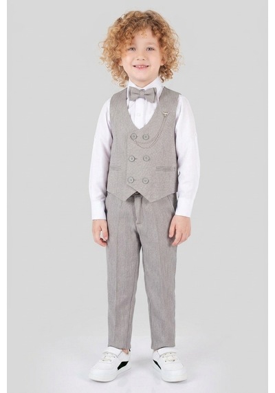 Mnk Baby & Kids Erkek Çocuk 6 Düğme Yelekli Özel Gün Takım Elbise M00834 Gri