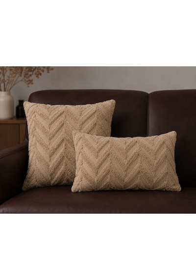 Wellsoft Dekoratif Kırlent Kılıfı 45x45 Ve 30x50 Peluş Koltuk Kanepe Yastık Kılıfı Bej 45 x 45