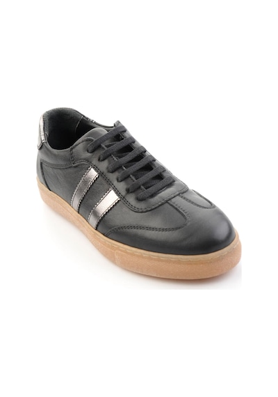Bambi Siyah Beyaz Hakiki Deri Kadın Sneaker K01045050103
