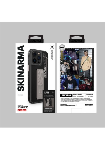 Apple Uyumlu iPhone 15 Pro Kılıf Skinarma Standlı Deri Görünümlü Slate Kapak Mavi