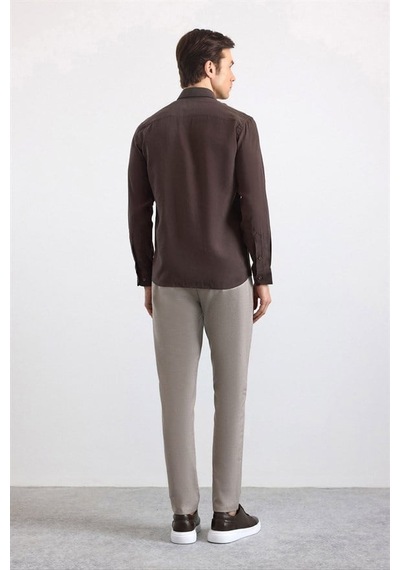 Süvari Koyu Kahve Slim Klasik Yaka Düz Casual Gömlek Gm1008400352-kh9
