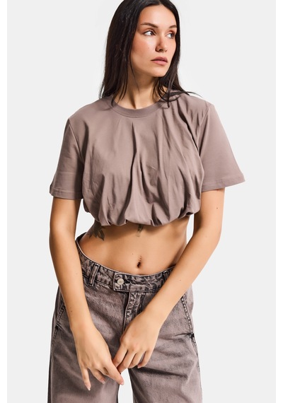it's basic Kadın Açık Antrasit S6-16 Crop Balon Fit T-shirt