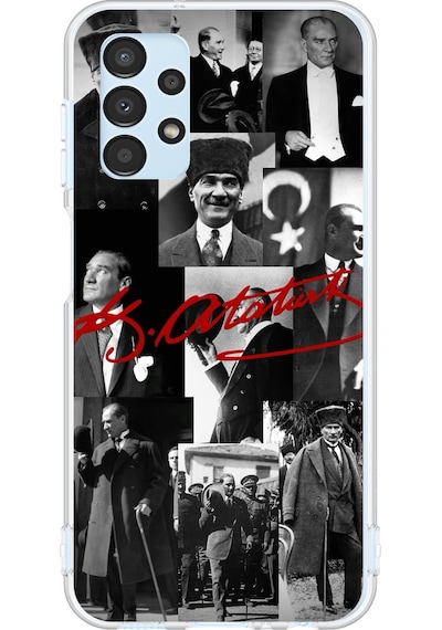 Samsung Galaxy A13 Uyumlu Kırmızı Mustafa Kemal Atatürk İmza Baskılı Silikon Kılıf Renkli