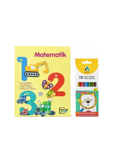 Matematik Resim Boyama Kitabı Ve 12 Renk Boya Kalemi Seti, Çizgi Ve Rakam Alıştırmaları Boyamalı Sayı Etkinlikleri 80 Sayfa Karton Çocuk