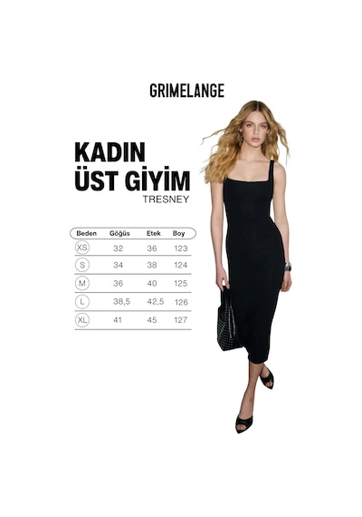 Grimelange Tresney Kadın Yumuşak Ve Esnek Kumaşlu U Yakalı Slim Fit Uzun Siyah Elbise