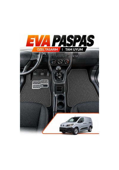 Peugeot Rifter Panelvan 2018-2025 Uyumlu Eva Paspas Metal Topukluklu Ön 2 Parça Koyu Gri