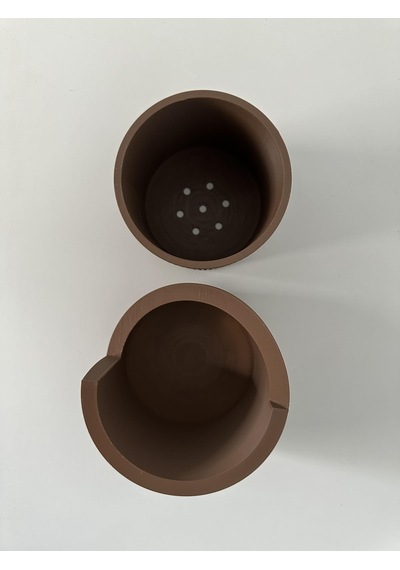 Omeyva Dekoratif Japandi Akıllı Çiftli Saksı Çiçek Kaktüs Bitki Yetiştirme Saksısı-11 Cm.-kahverengi