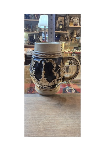 Vintage Seramik Bira Kupası Antwerpen Temalı Koleksiyonluk Dekoratif Kupa