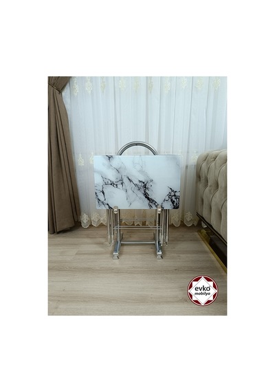 Evko Mobilya Çanta Zigon Sehpa, 4'lü Sehpa, Zigon Sehpa, Servis Sehpası, Camlı Sehpa, Katlanır Sehpa Mermer