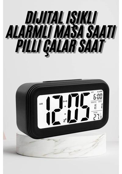 Dijital Masa Saati Termometre Takvim Led Ekran Pilli Ev Ofis Masası - Lisinya Sarı