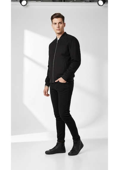 Plus Scorpion Erkek Süet Mont Ceket Fermuarlı, Bomber Kesim, Slim Fit Siyah