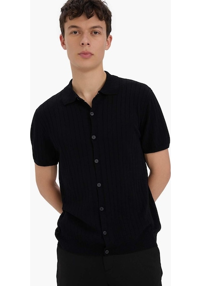 DeFacto Standart Fit Polo Yaka Kısa Kollu Siyah Triko Tişört E4603AX25SMBK27