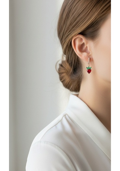 Çekirdekjewelry 925 Ayar Gümüş Kalplı Taşlı Çilek Küpe Rose